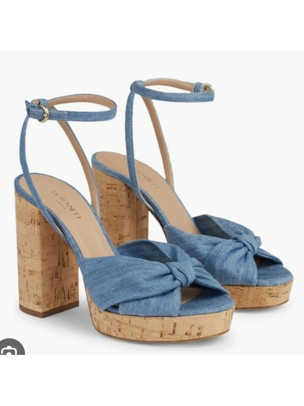 LK Bennett Amanda Denim Cork Platform Sandals Size EU 40